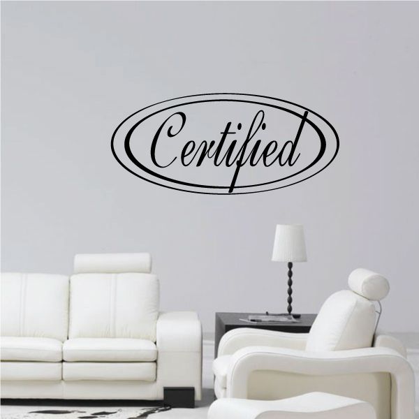 Certified oval vinyl wall decal lettering in black