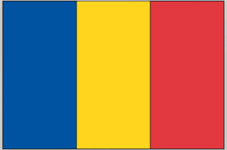 Chad flag sticker with vertical blue, yellow, and red stripes