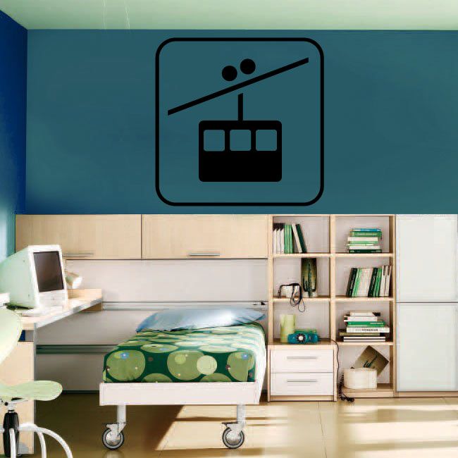 Chair lift sign decal, black icon showing lift over platform