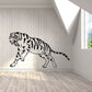 Charging tiger wall decal, black and white striped full-body design
