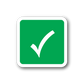 Green rounded-square sticker with white check mark, thick white border