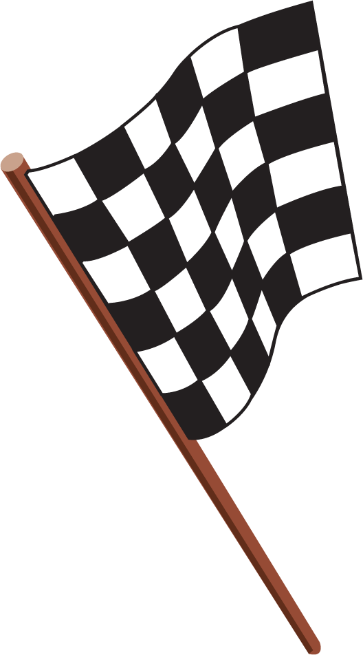 Checkered flag sticker of a black-and-white checkered flag on a wooden pole