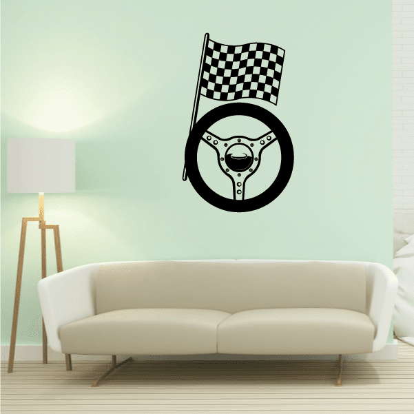 Image of Checkered Flag And Wheel Decal