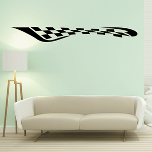 Black checkered flag wall decal with curved banner shape