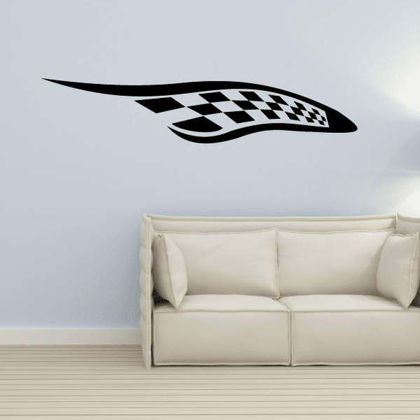 Checkered flags wall decal with black-and-white racing flag design