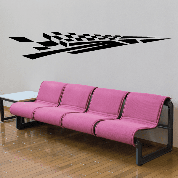 Checkered flag wall decal with black-and-white racing stripe design