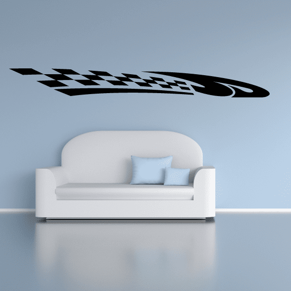 Checkered racing flag wall decal, black and white vinyl strip