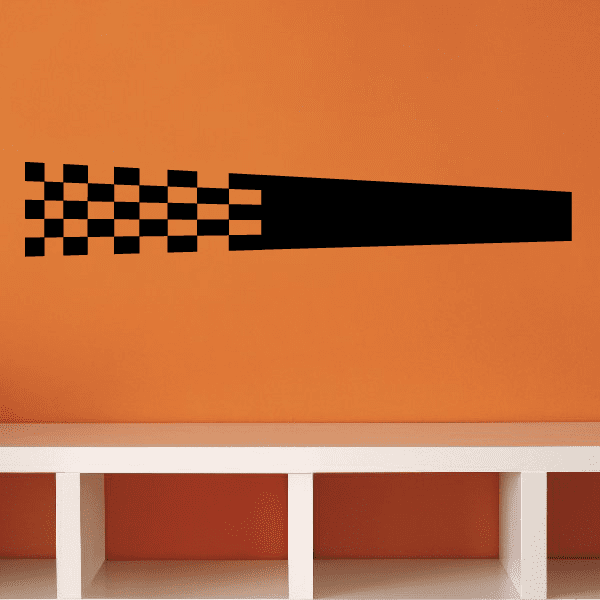 Checkered flag vinyl wall decal strip with black checker squares and long banner