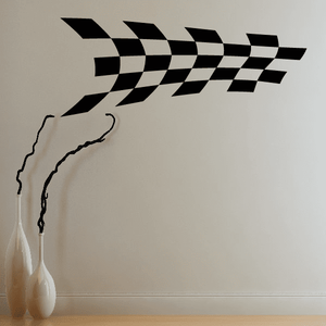 Checkered flag wall decal in black and white, vinyl car-style design