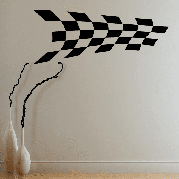 Checkered flag wall decal in black and white, vinyl car-style design
