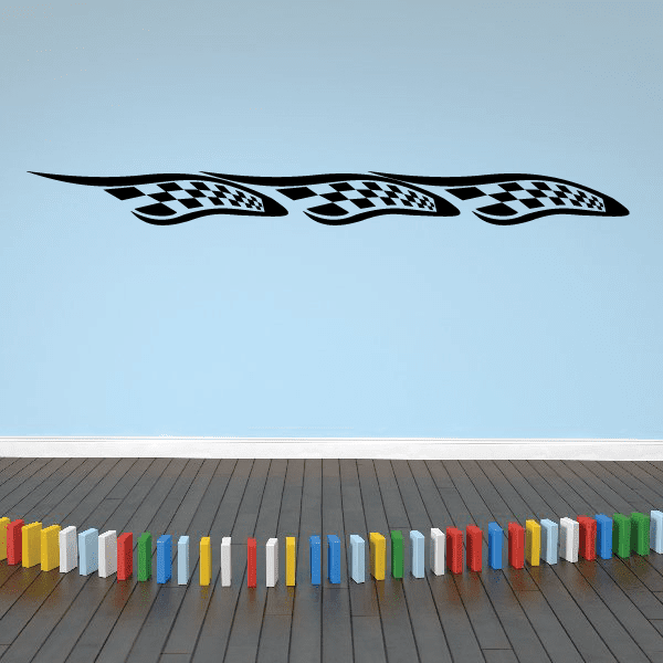 Checkered flag wall decal with three black-and-white flags