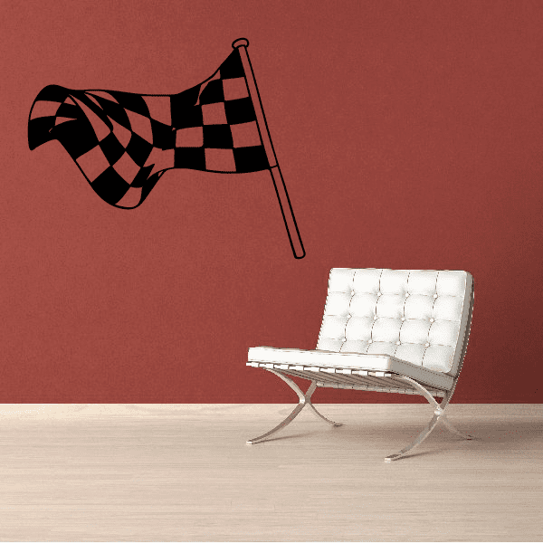 Checkered racing flag wall decal with flag on pole