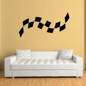 Checkered flag wall decal with black and white flag banner across the wall