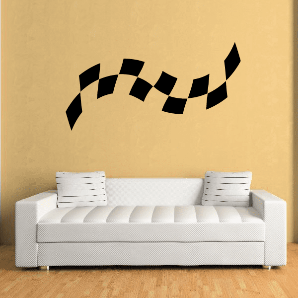 Checkered flag wall decal with black and white flag banner across the wall