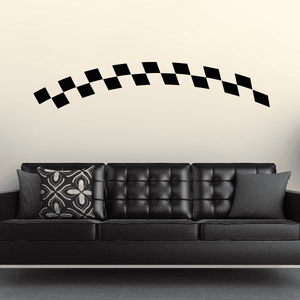 Checkered flags wall decal with black-and-white zigzag banner