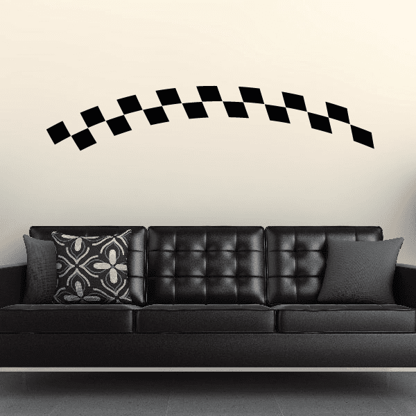Checkered flags wall decal with black-and-white zigzag banner