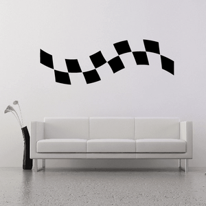 Checkered flag wall decal with curved banner in black-and-white squares