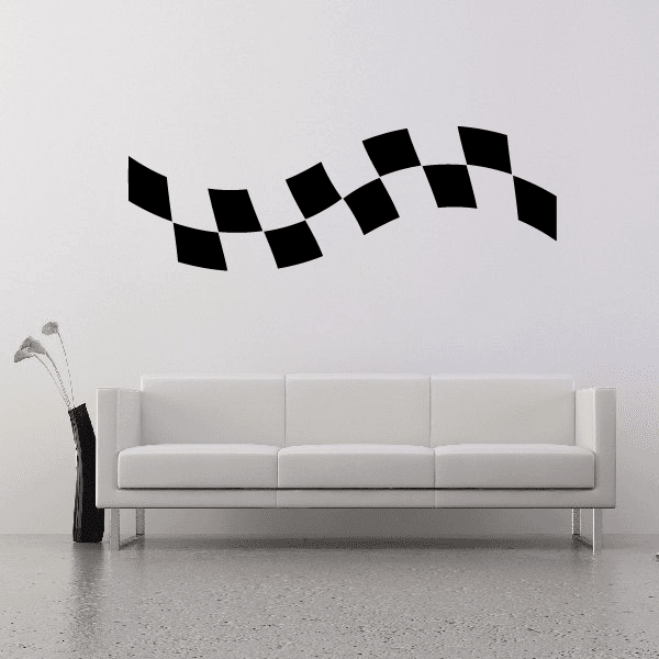 Checkered flag wall decal with curved banner in black-and-white squares
