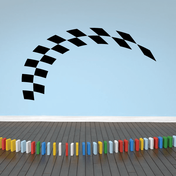 Checkered flags wall decal vinyl graphic in black and white, curved racing-flag arc