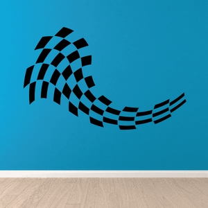 Checkered flags wall decal, curved black and blue checkered banner with wave ends