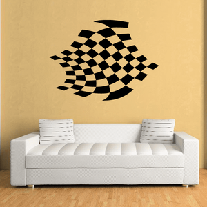 Checkered racing flag vinyl wall decal with black and tan swirl pattern