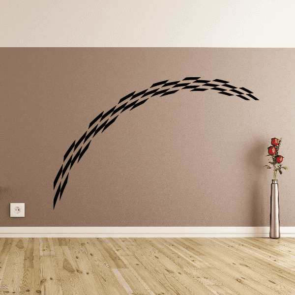 Checkered flag vinyl wall decal forming a sweeping black-and-white arc