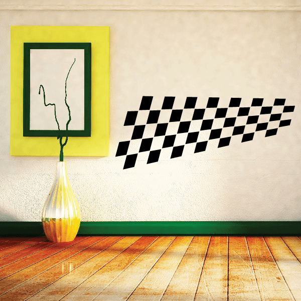 Black and white checkered flag wall decal stripe, horizontal vinyl sticker