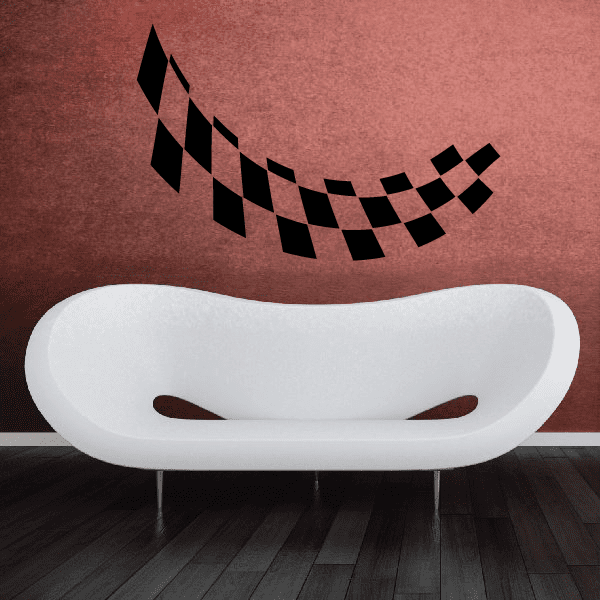 Checkered flag wall decal: black-and-white vinyl checkered flag swoosh