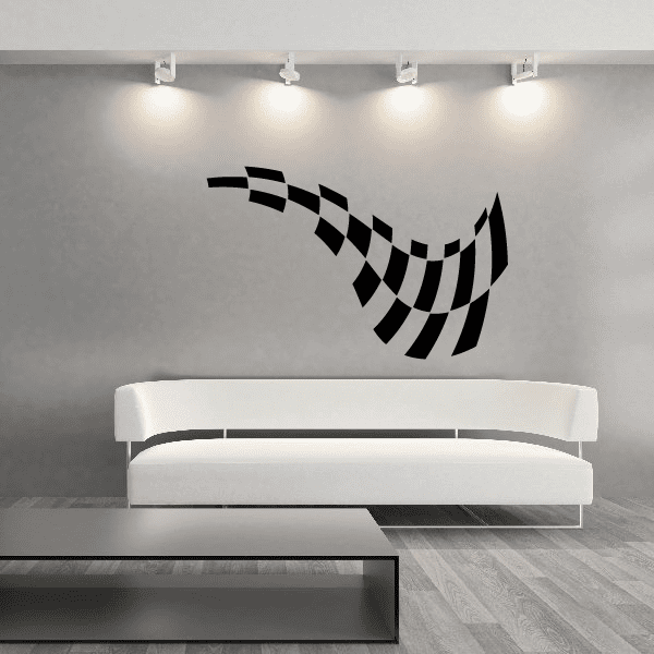 Checkered flag wall decal with curved black-and-white banner
