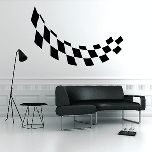 Checkered flags wall decal: curved black-and-white checkered flag vinyl