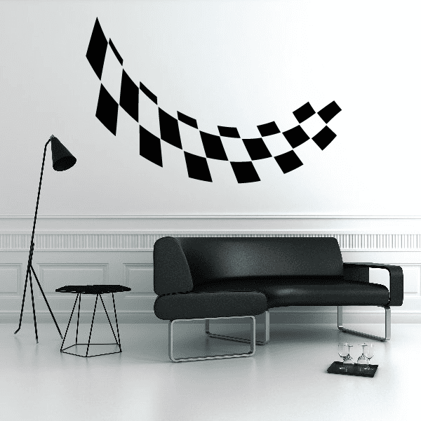 Checkered flags wall decal: curved black-and-white checkered flag vinyl