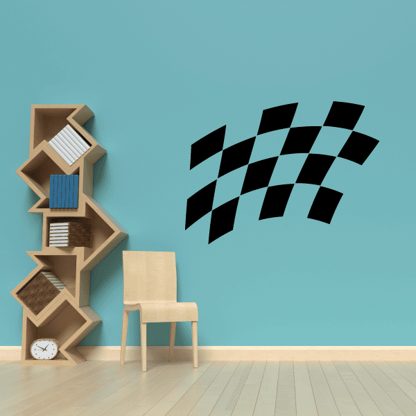 Checkered racing flag wall decal with black and dark teal squares