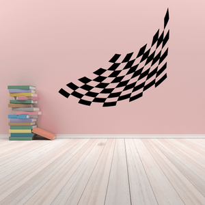 Checkered racing flag wall decal in black and white vinyl
