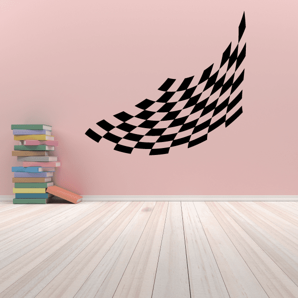 Checkered racing flag wall decal in black and white vinyl