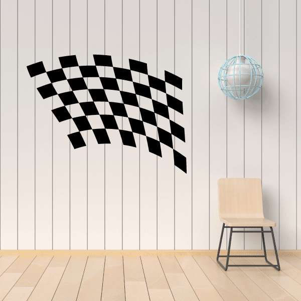 Checkered flag wall decal, black-and-white checkered flag pattern on wall