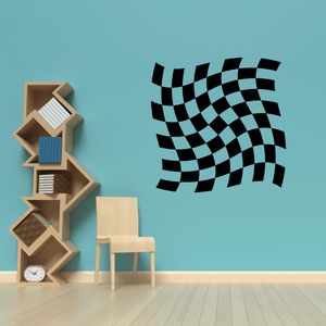 Black-and-white checkered flag wall decal, curved vinyl pattern