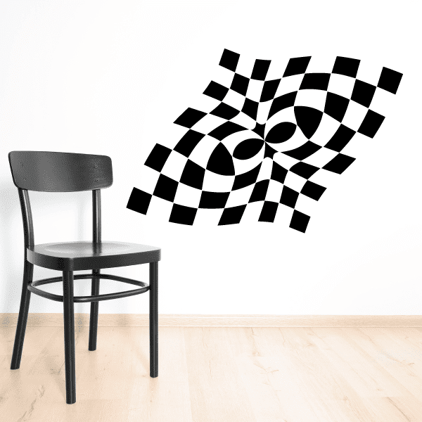 Checkered flags wall decal vinyl, black-and-white checkered pattern swirl