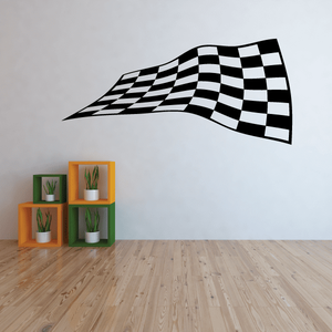 Checkered flag wall decal with black-and-white racing checkered pattern.