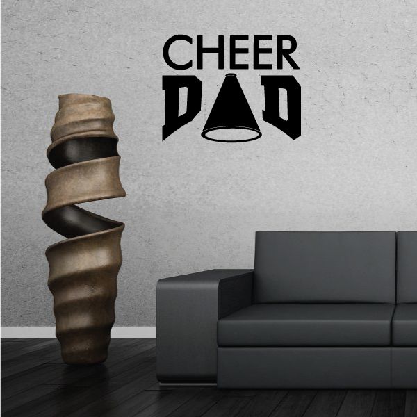 Wall decal: 'CHEER DAD' lettering with black megaphone