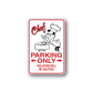 Chef parking only sticker with red border, chef illustration, and bold 'PARKING ONLY' text