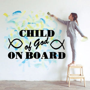 Wall decal: CHILD of god ON BOARD text with infinity icons