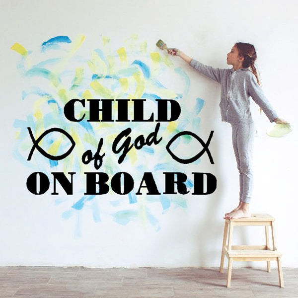 Wall decal: CHILD of god ON BOARD text with infinity icons