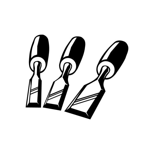 Car vinyl decal of three black chisels with loop handles, bold graphic