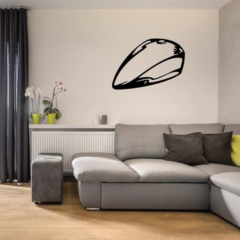Black-outlined chopper gas tank decal sticker on light wall