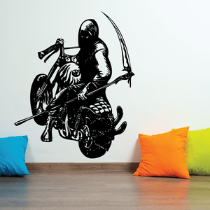 Black vinyl wall decal of a chopper-style biker character with weapon
