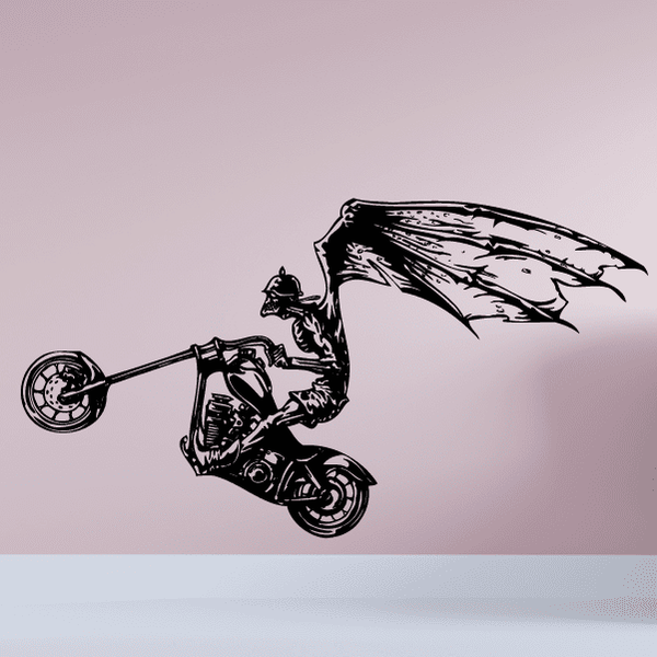 Vinyl wall decal of a black chopper motorcycle with rider