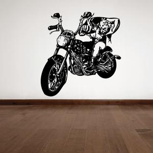 Chopper wall decal vinyl sticker of black motorcycle with rider silhouette