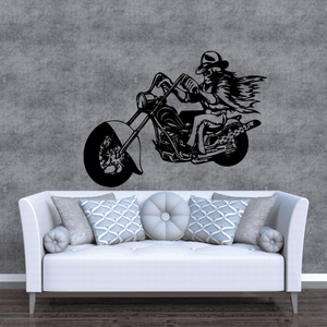 Motorcycle rider chopper wall decal in black vinyl silhouette
