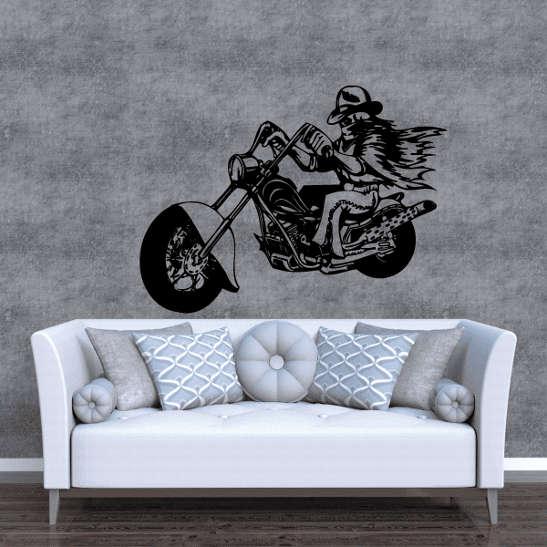 Motorcycle rider chopper wall decal in black vinyl silhouette
