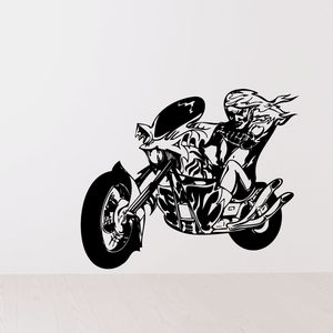 Black and white motorcycle chopper rider vinyl wall decal